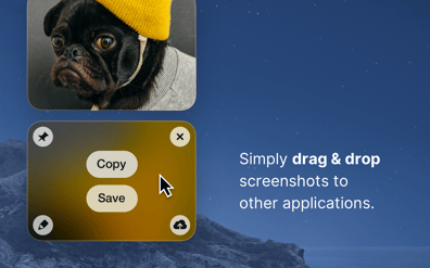 Simply drag & drop screenshots to other applications.