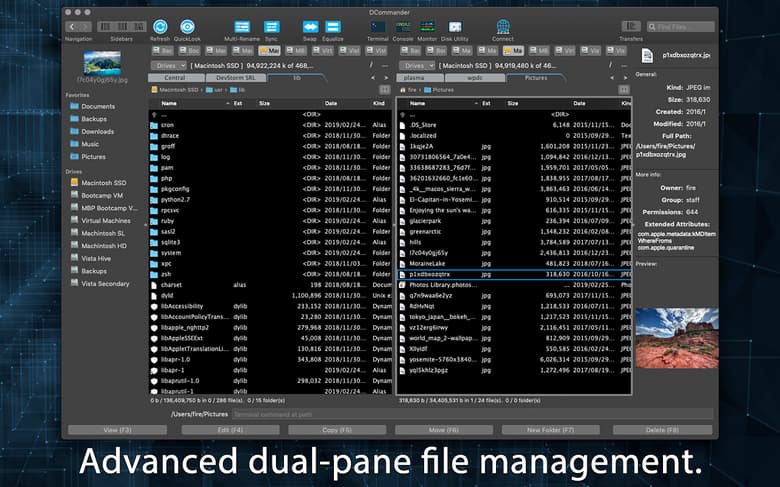 Advanced dual-pane file management.