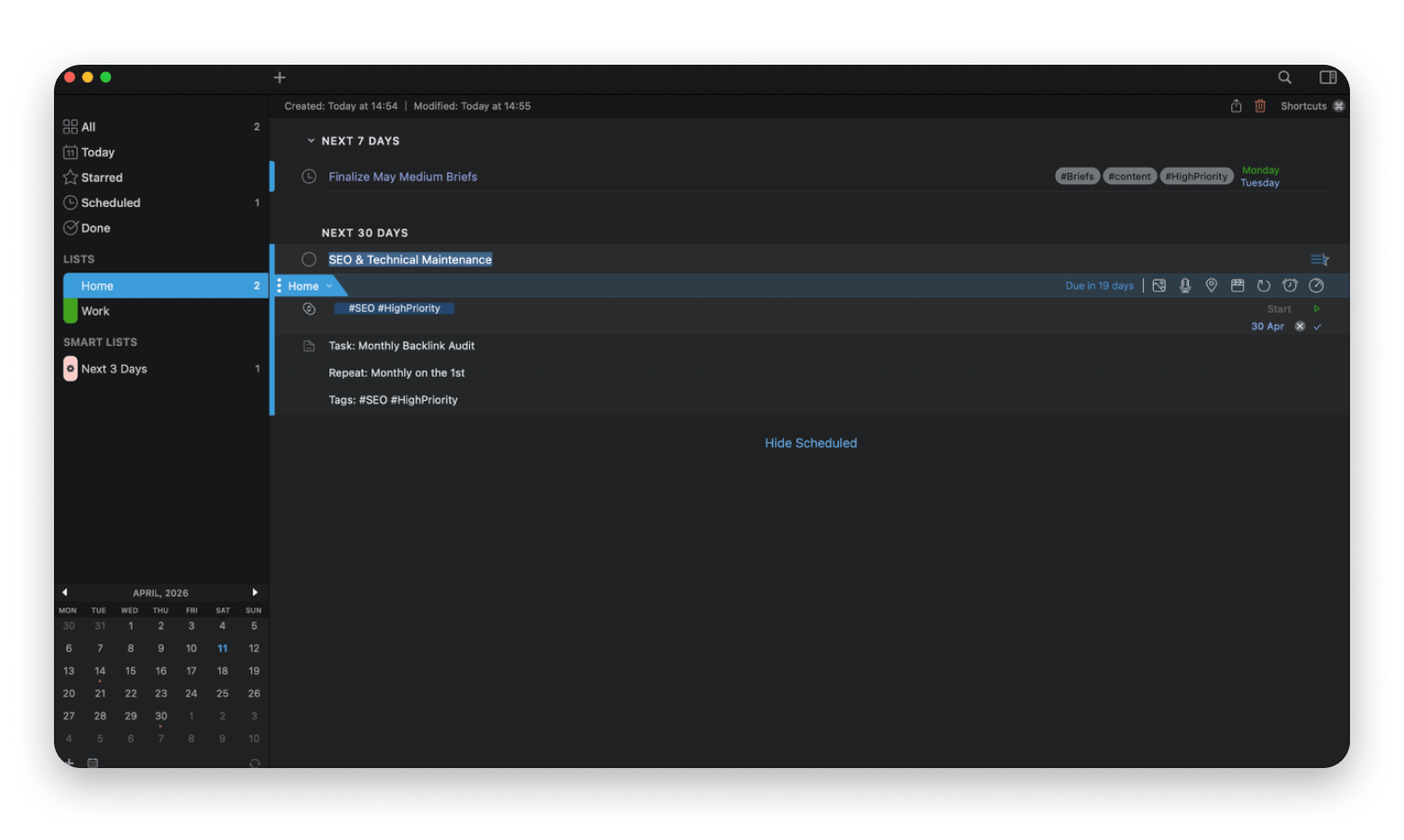 The task interface of 2Do, a task management app available on Setapp.