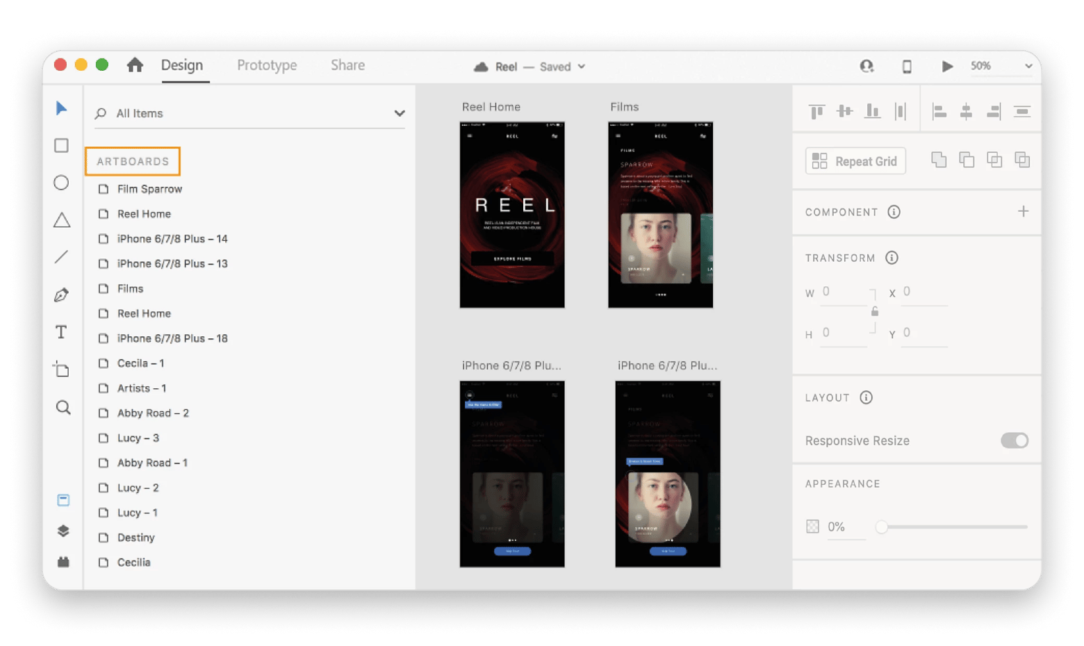 Adobe xd interface on Mac