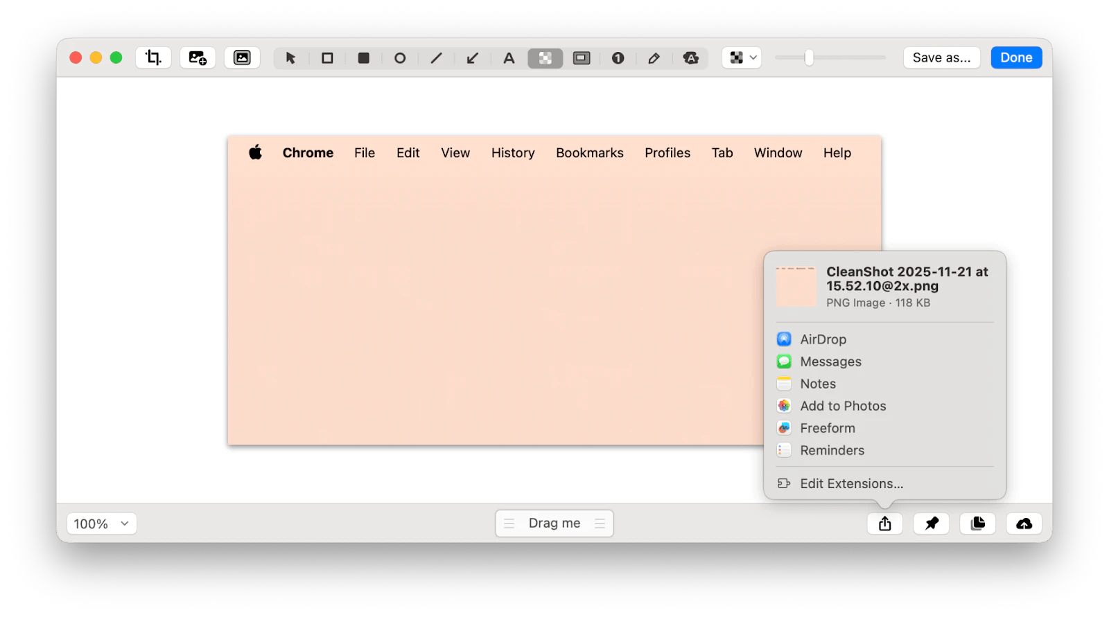 Screenshot sharing in CleanShot X, a screenshot and editing app that is available on Setapp.
