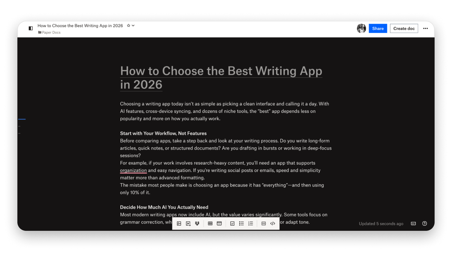 Dropbox Paper is an app for collaborative writing
