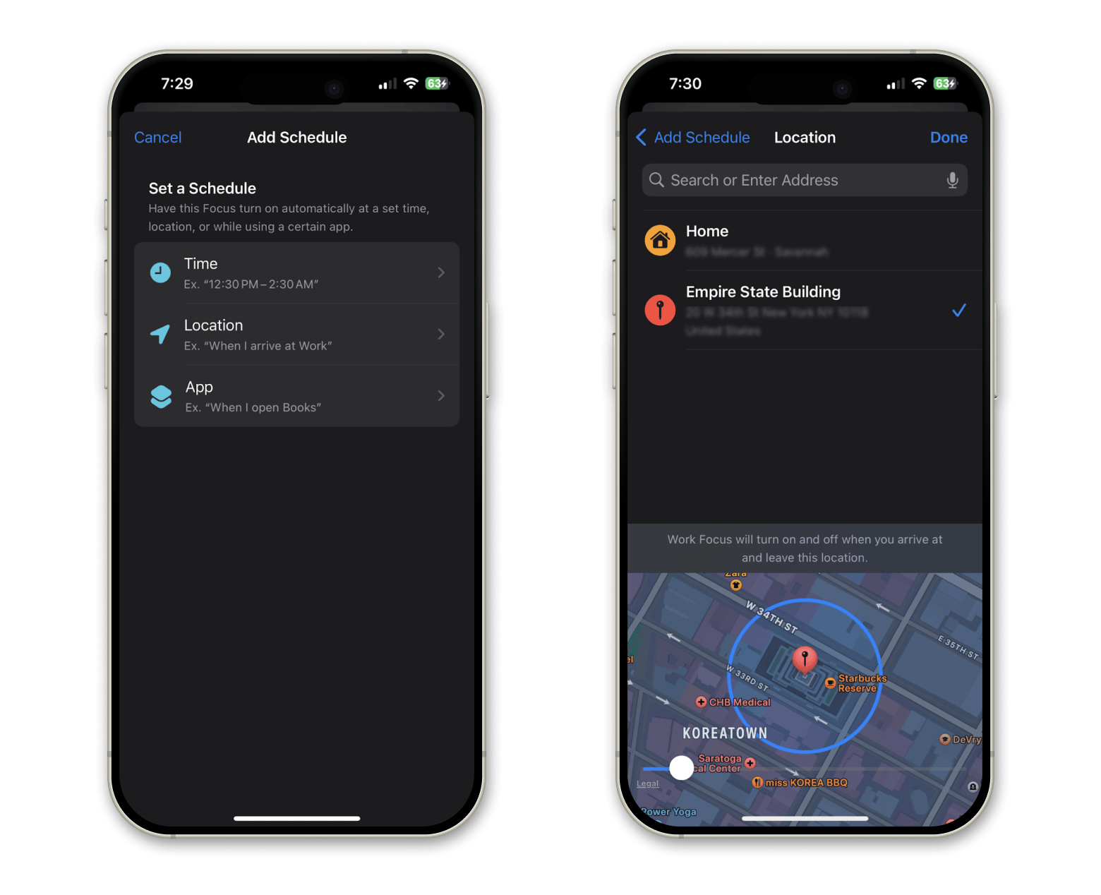 ios focus mode location settings