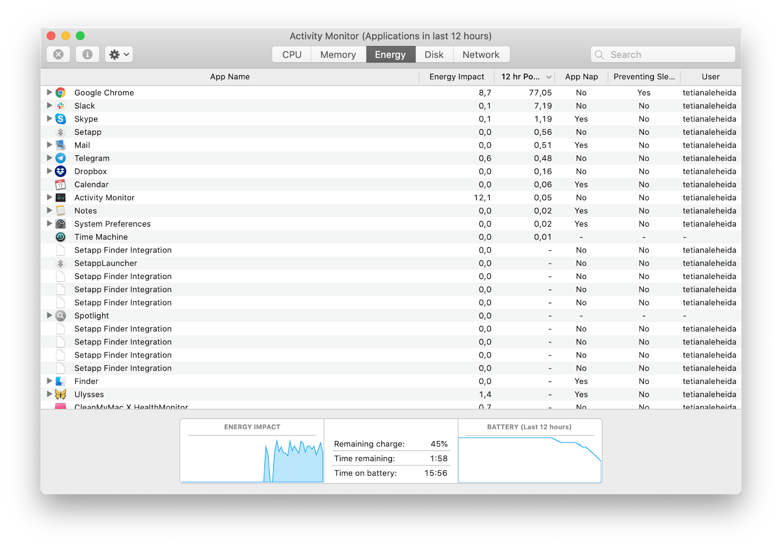 Check for apps that use significant energy in Activity Monitor