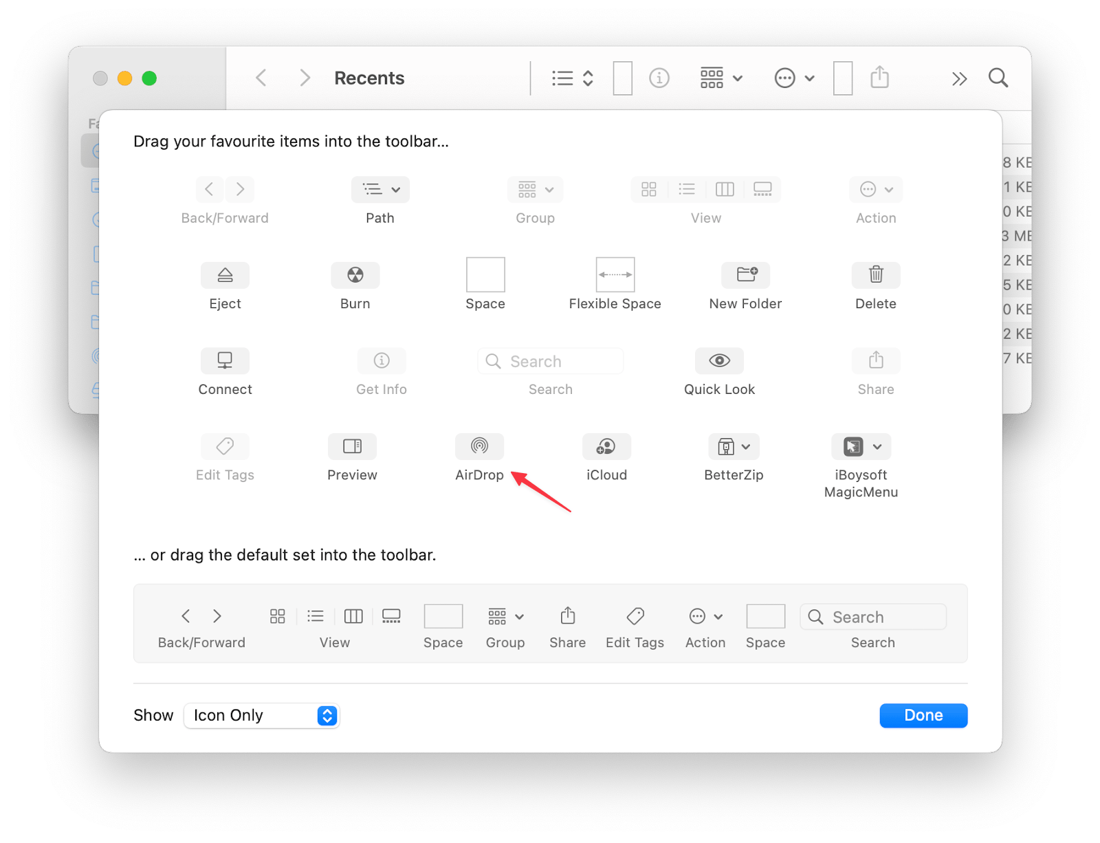 add AirDrop to the Finder's toolbar