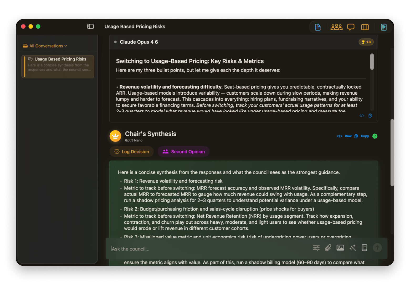 The chat interface of AI Council, a Mac AI app available on Setapp. The chat interface of AI Council, a Mac AI app available on Setapp.