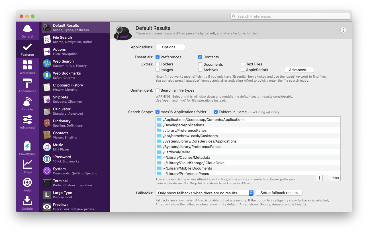 Alfred preferences search Mac app