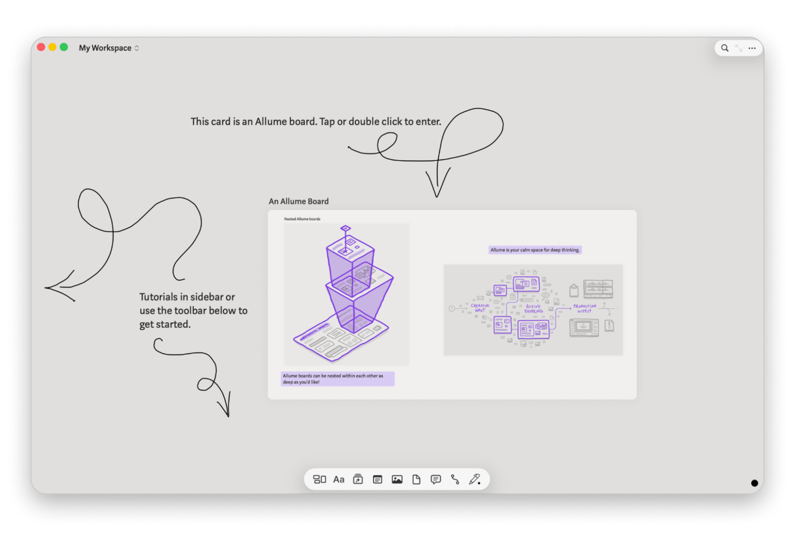The interface of Allume, a structured workspace app available on Setapp