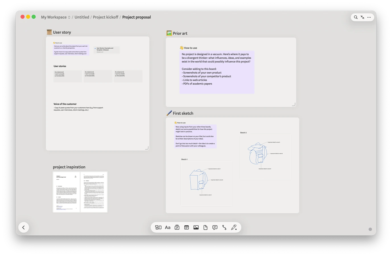 Mapping a project proposal on Allume, a mind map tool available on Setapp