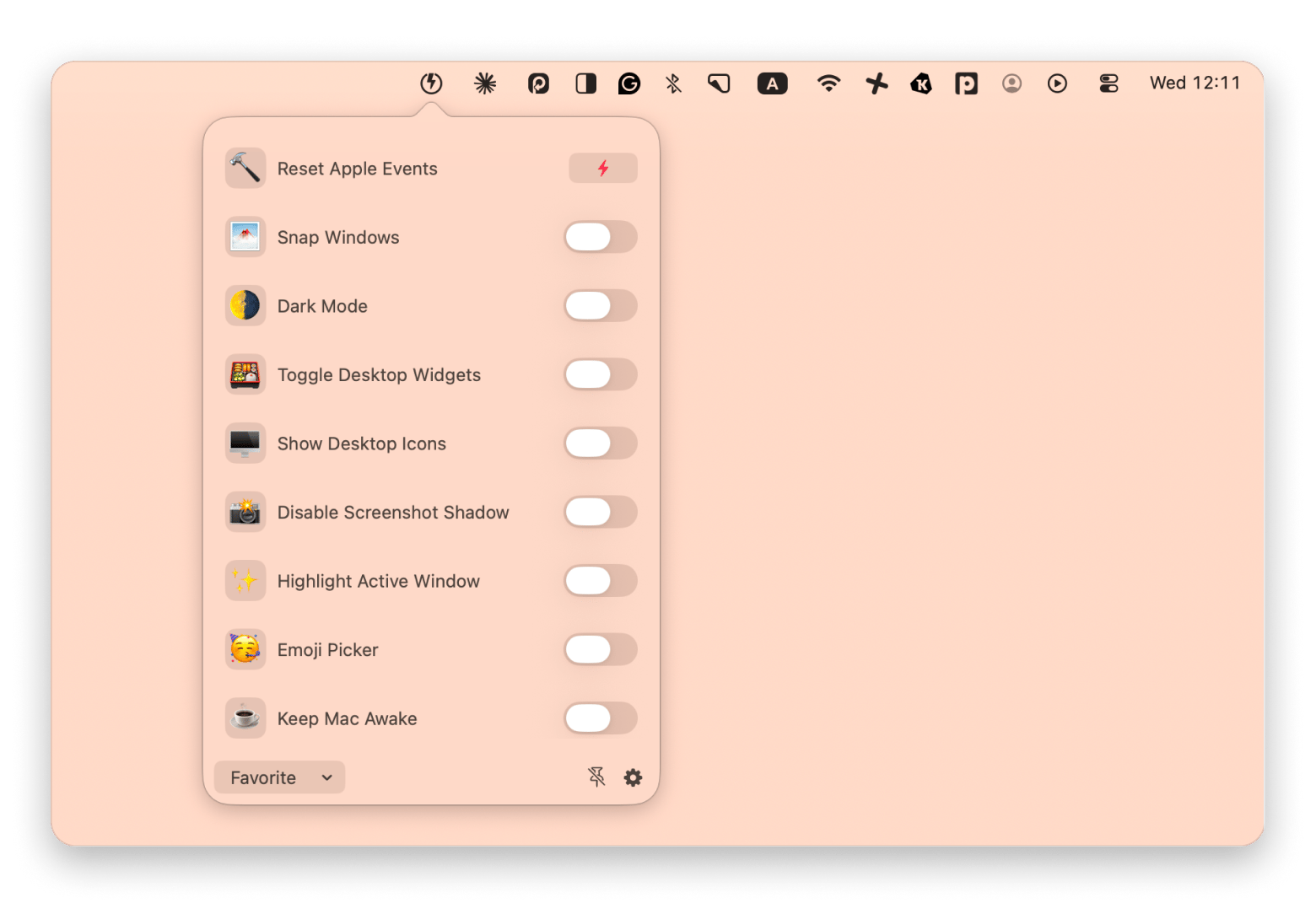 The Almighty control panel with the hide desktop icons switch, a Mac utility available on Setapp