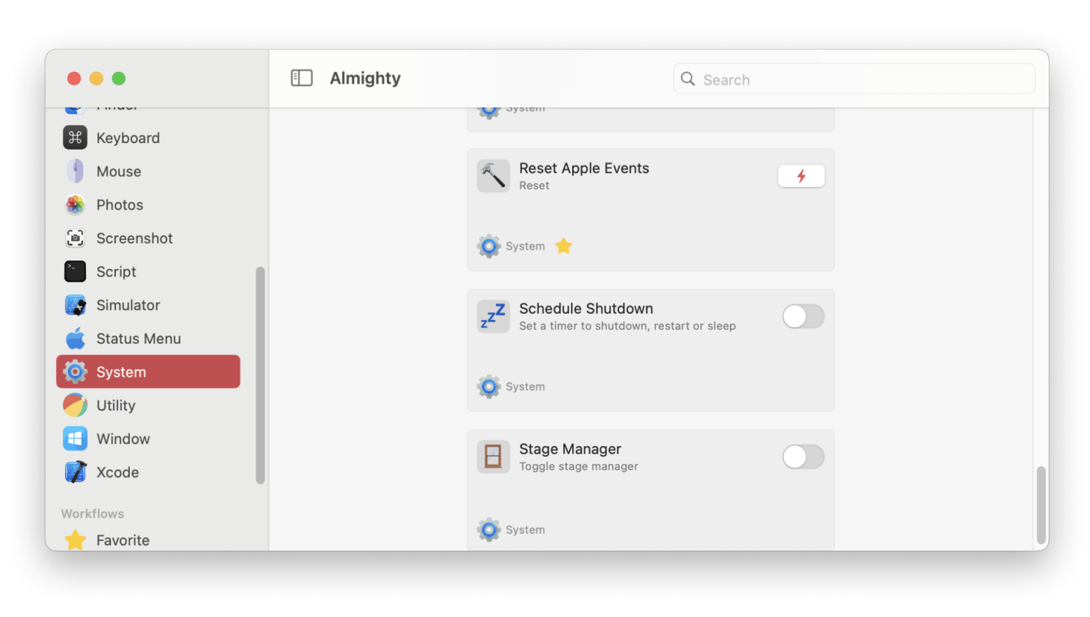 almighty settings schedule shutdown