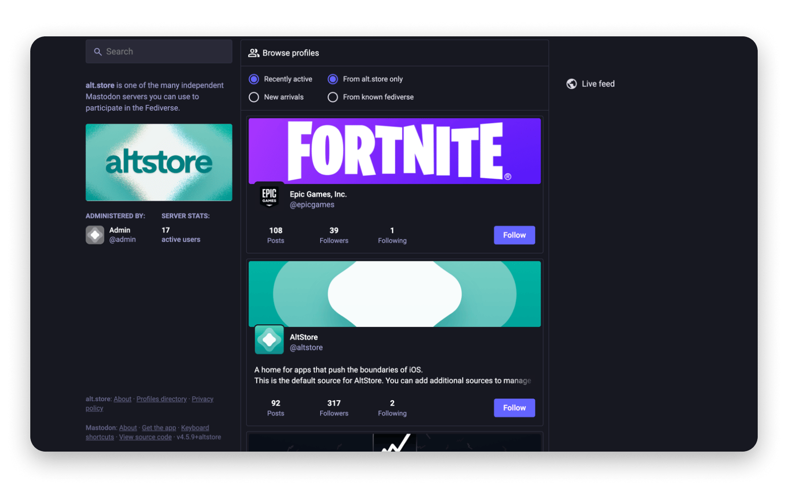 The directory web app of AltStore PAL, an alternative mobile app store