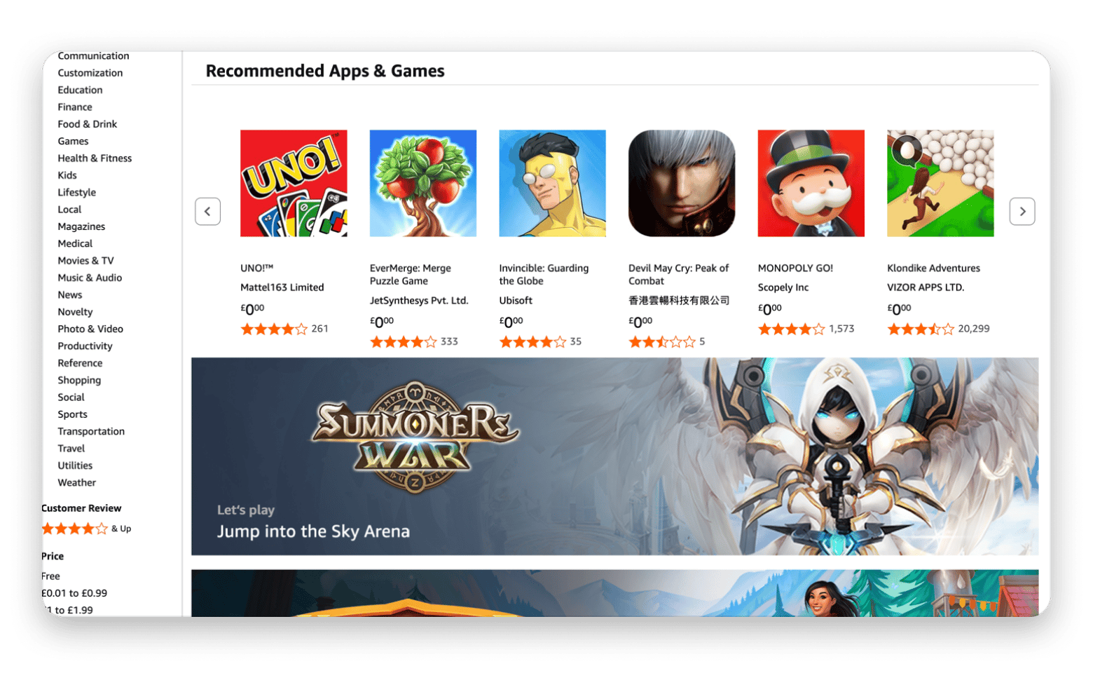 The web interface of the Amazon Appstore