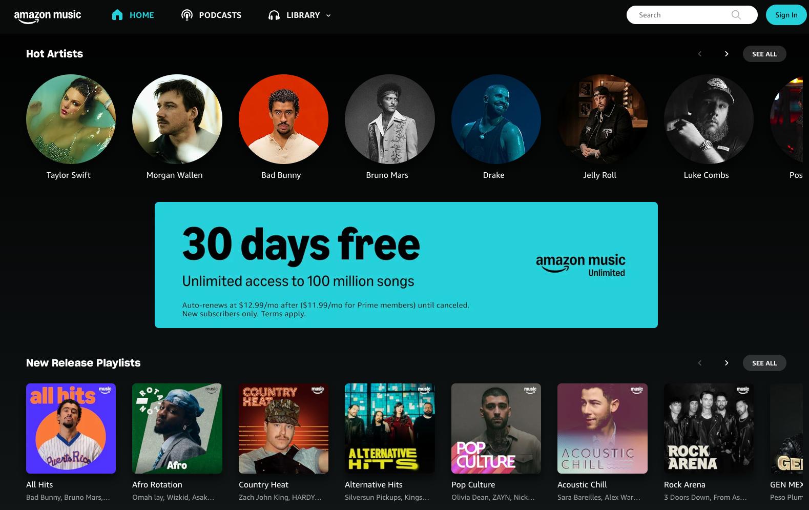 amazon music website interface
