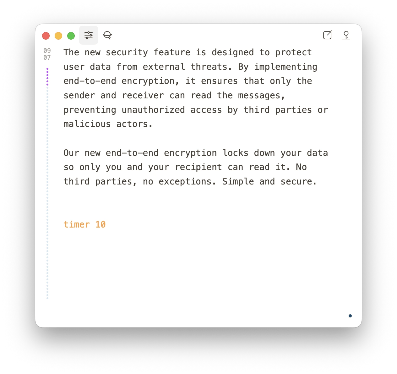 Rewriting text and setting a timer in Antinote, a lightweight notes tool available on Setapp