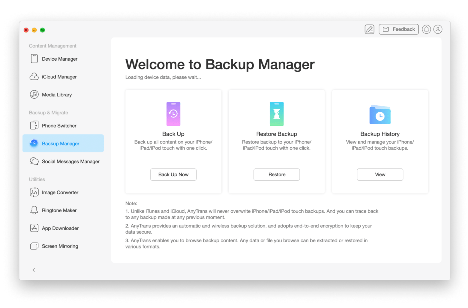 AnyTrans backup manager