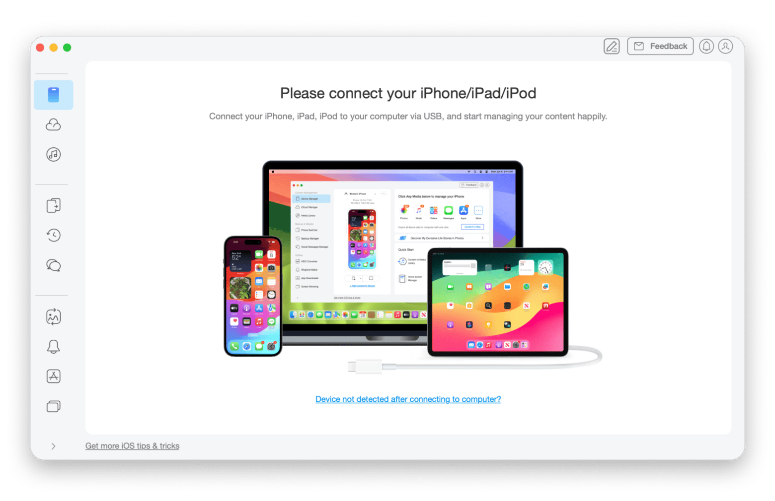 Backing up iPhone data with AnyTrans for iOS, a file management app available on Setapp