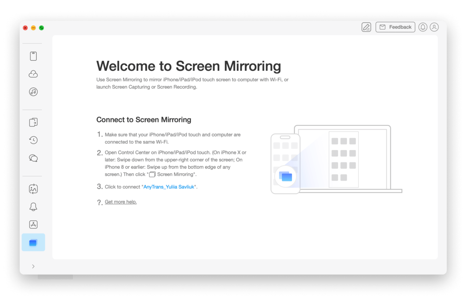 Connect to Screen Mirroring with AnyTrans for iOS