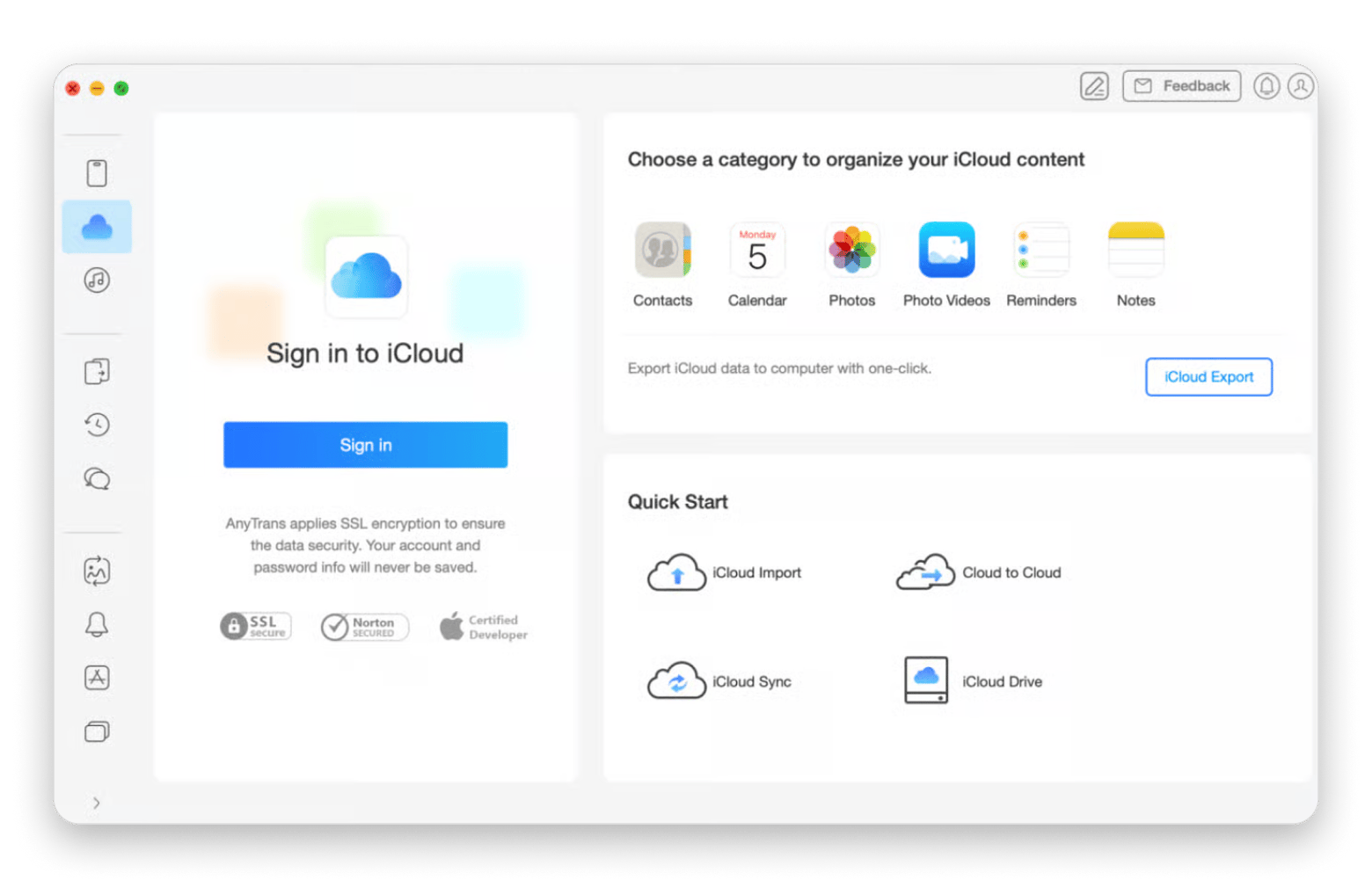 The interface of AnyTrans for iOS, a file management app available on Setapp