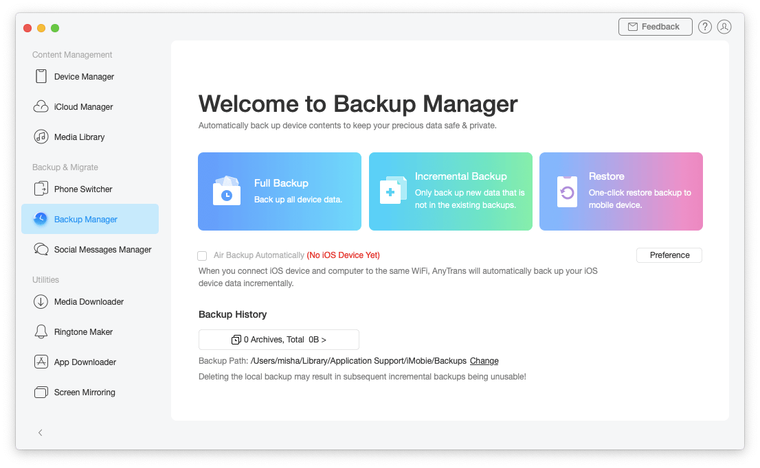 AnyTrans iPhone iOS backup data Mac