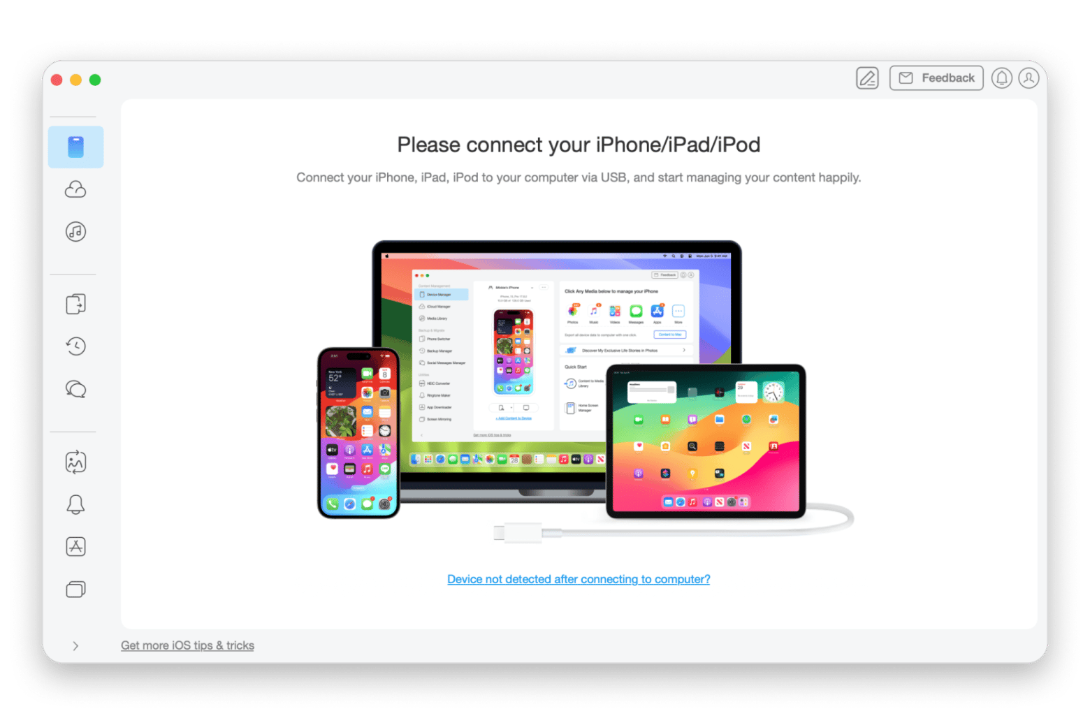 Interfaz de AnyTrans for iOS transfiriendo vídeos entre iPhone y Mac, disponible en Setapp