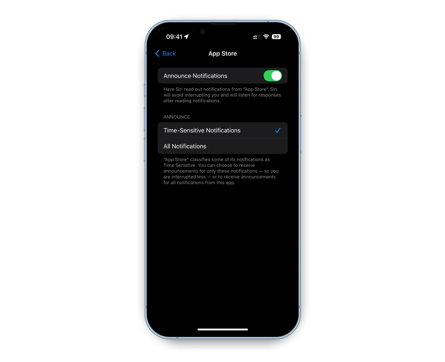 app store announce notifications settings