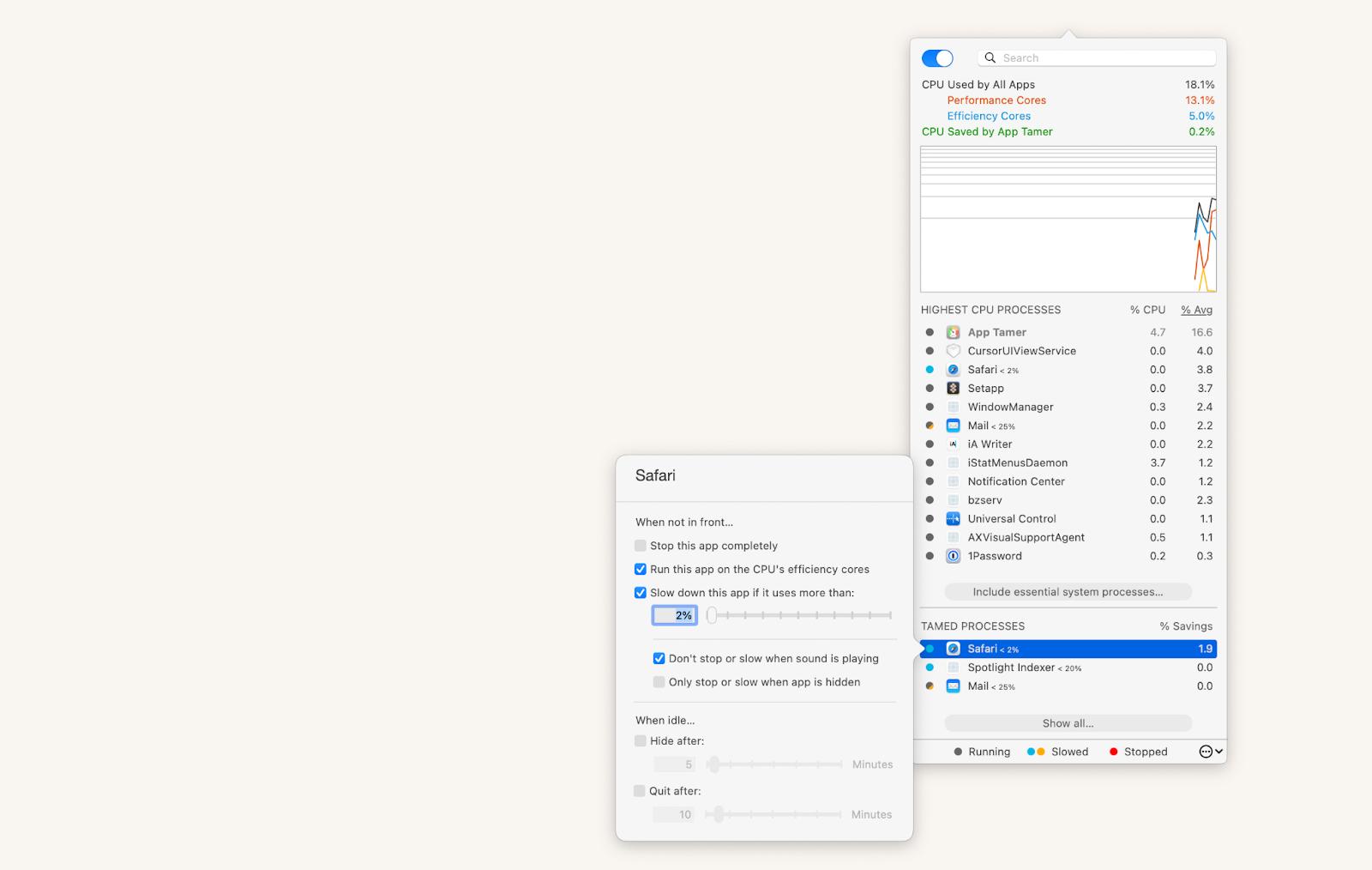 control CPU with App Tamer