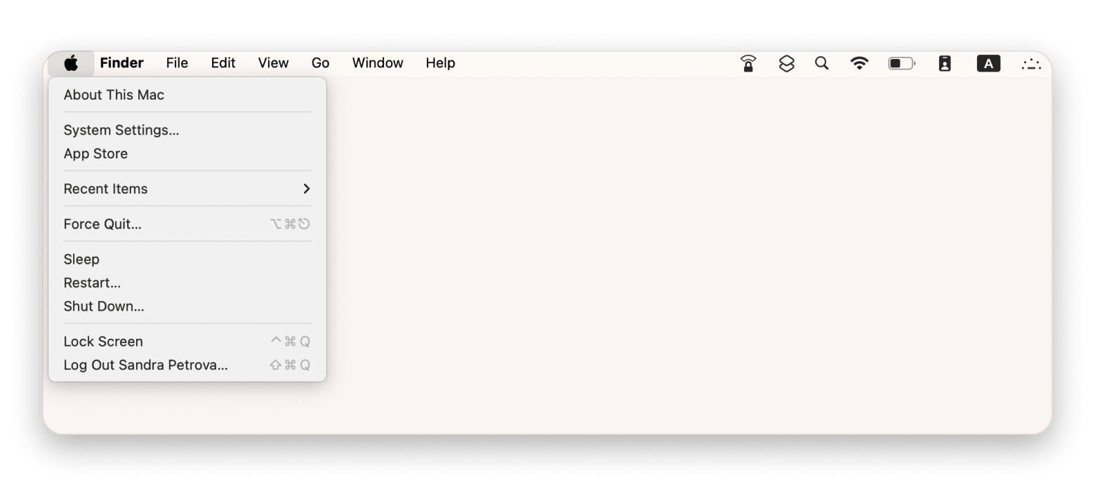 Apple menu drop down
