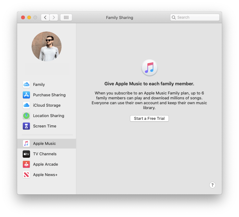 Apple Music Family Sharing settings