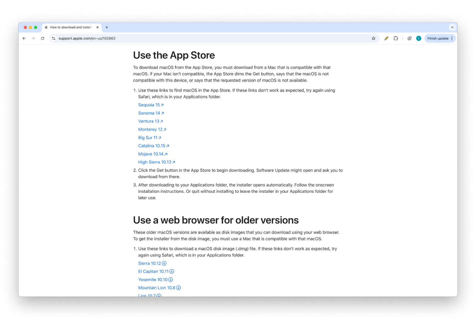 macOS installers on apple.com