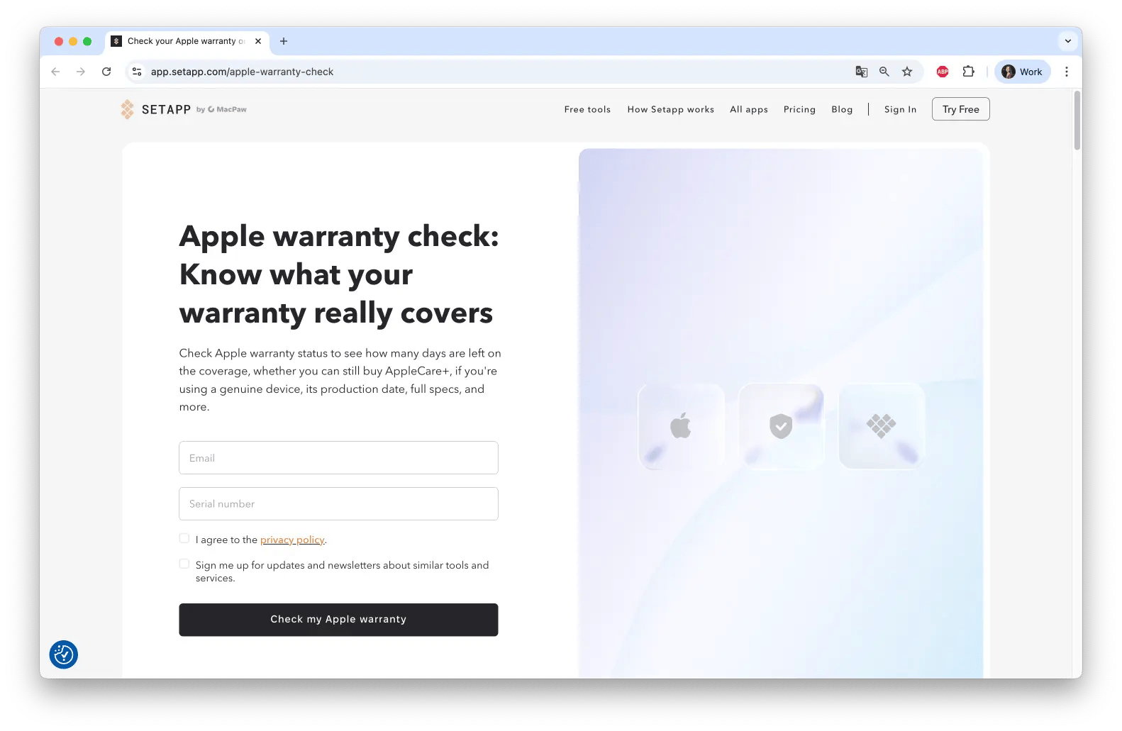 Apple warranty check tool by Setapp