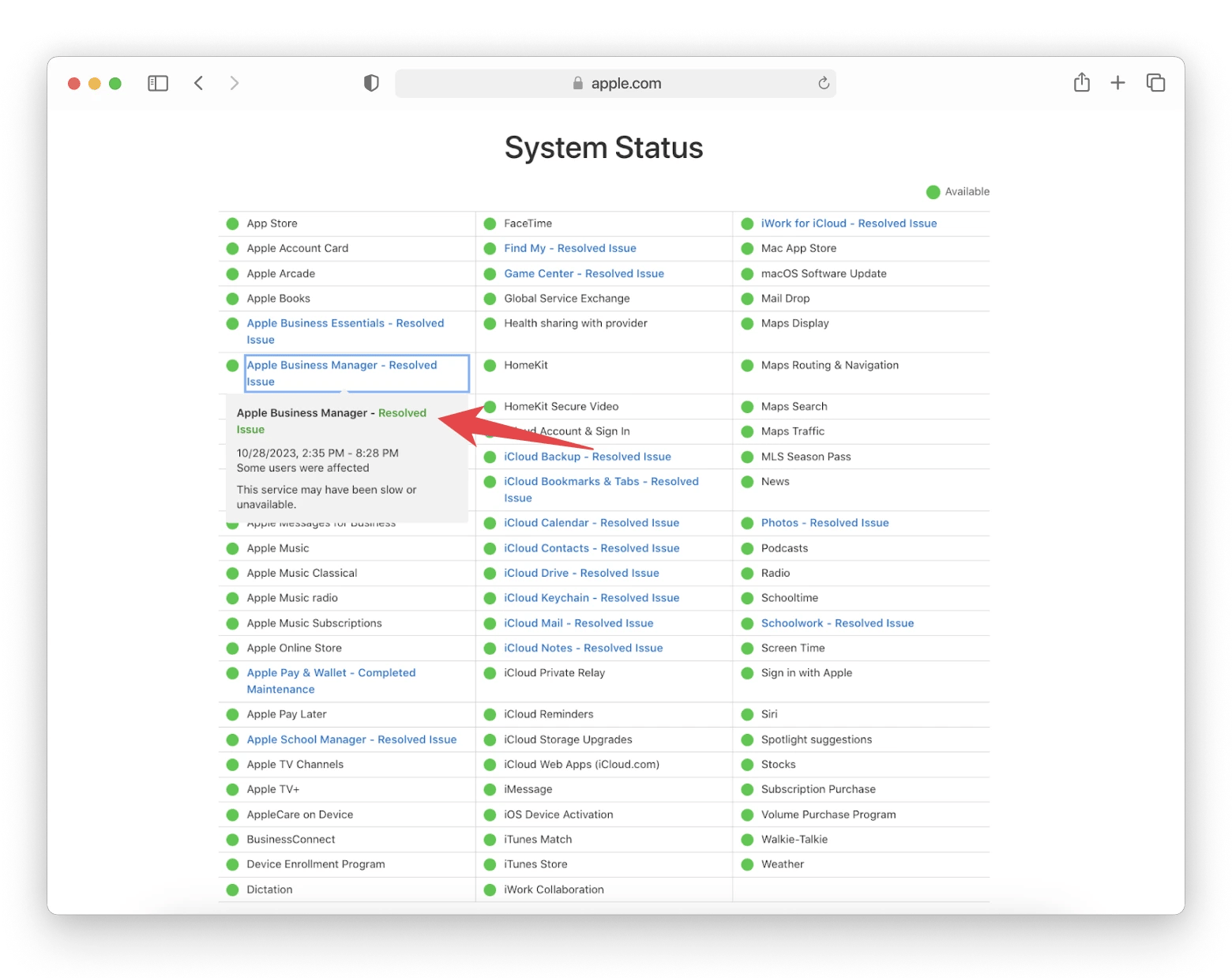 apple’s system status error explanation