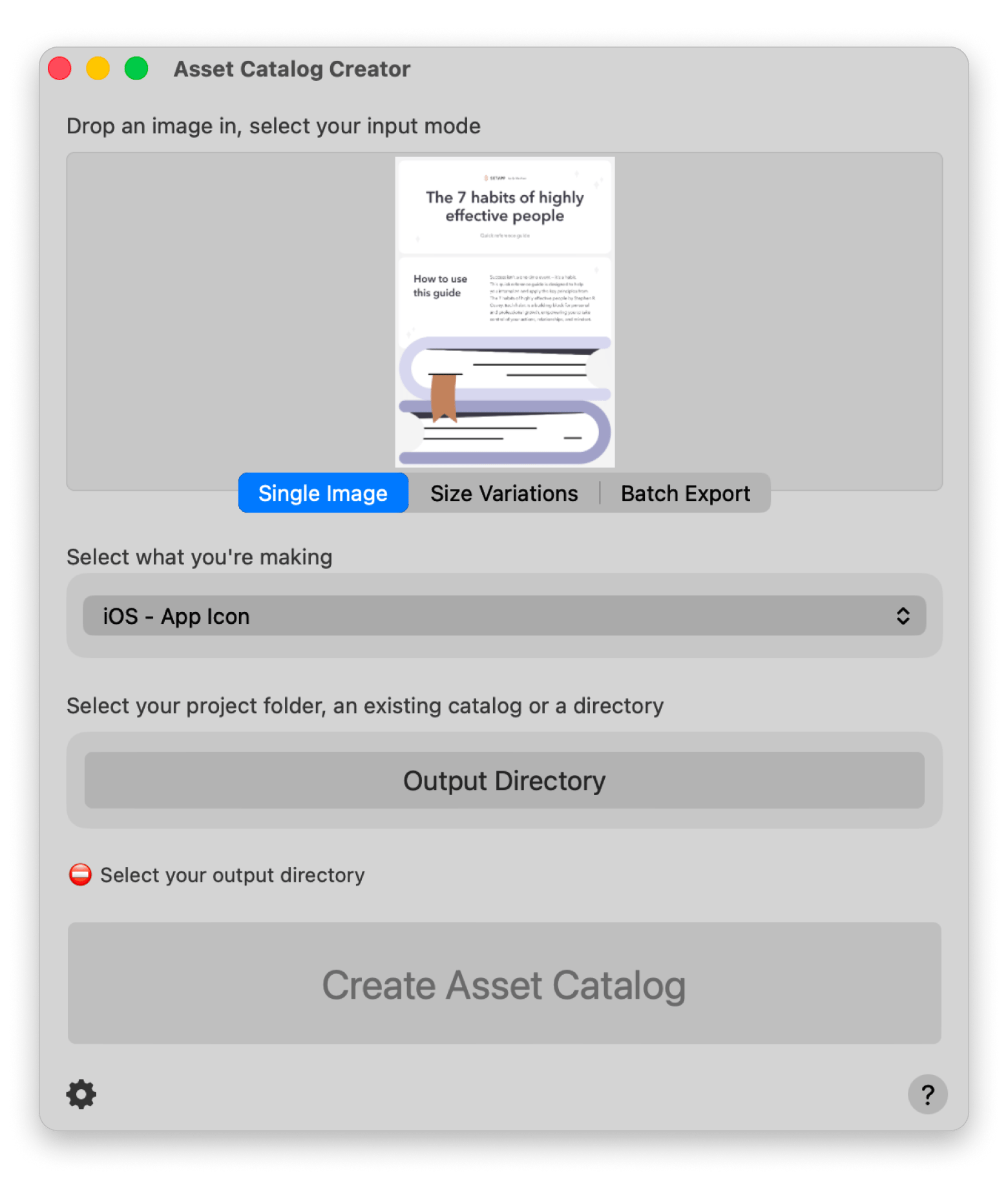 The image into icon creation in Asset Catalog Creator Pro, an icon-creating app that is available on Setapp