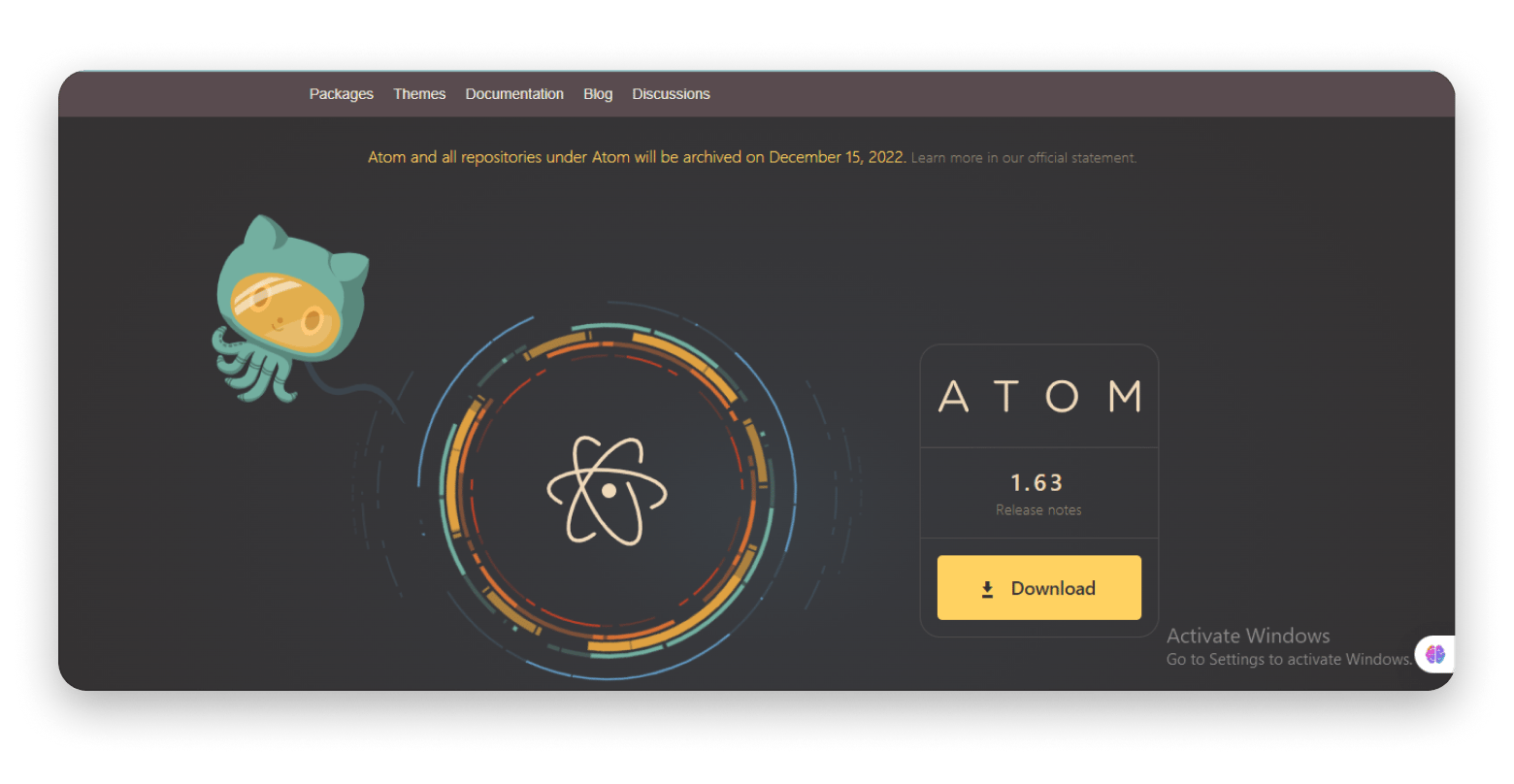 Atom web screenshot