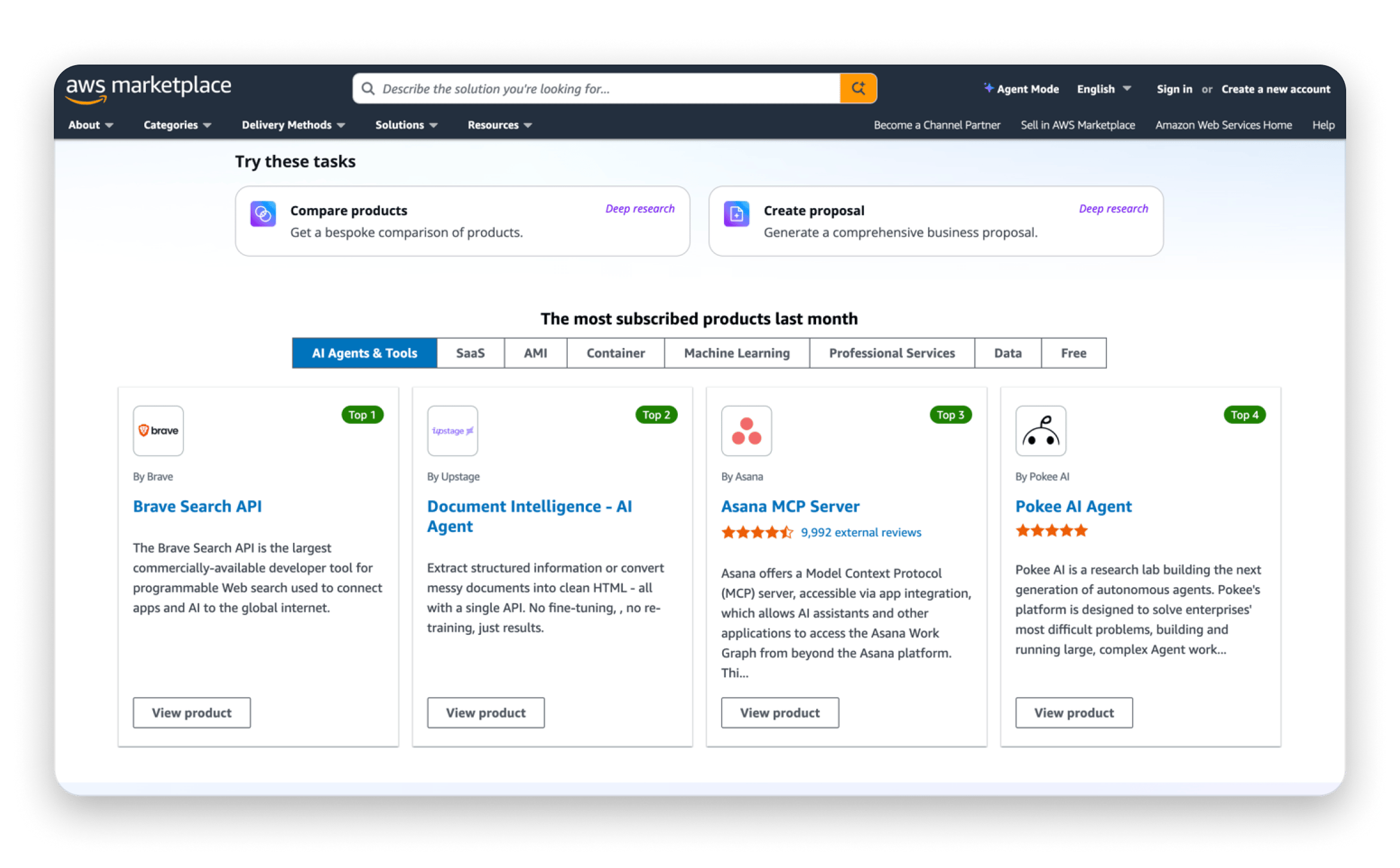 The web interface of AWS Marketplace