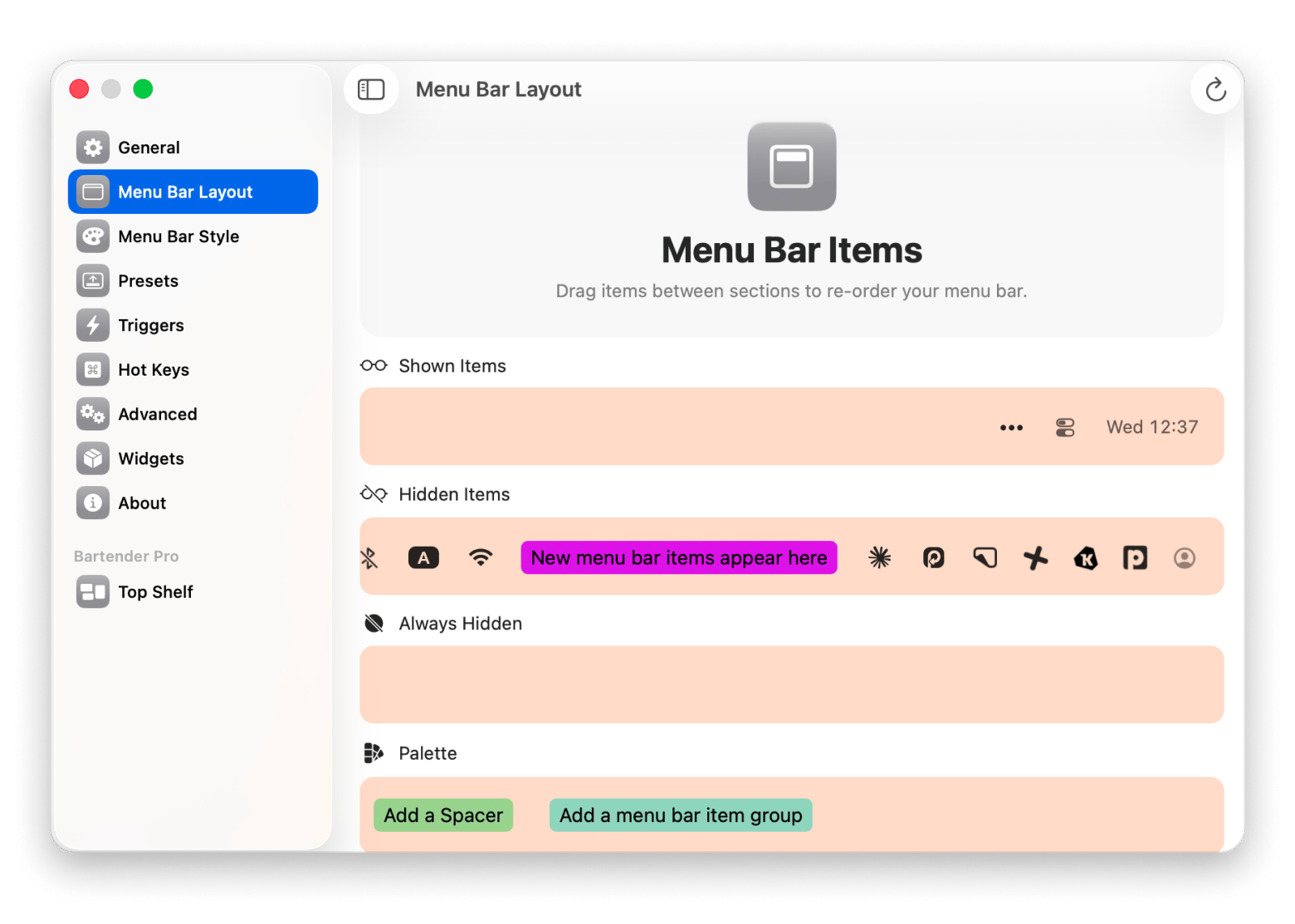 Bartender hiding overflow icons in the macOS Tahoe menu bar, a Mac menu bar organizer available on Setapp