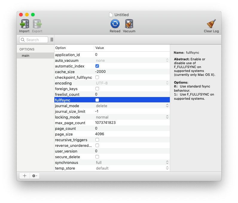 SQLite database manager