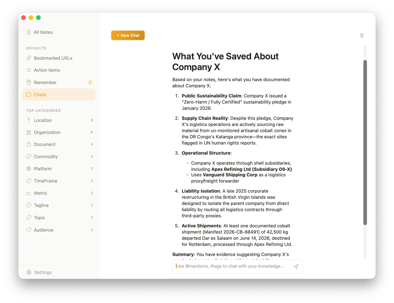 Referencing saved information on BeeMind, an information capture tool available on Setapp