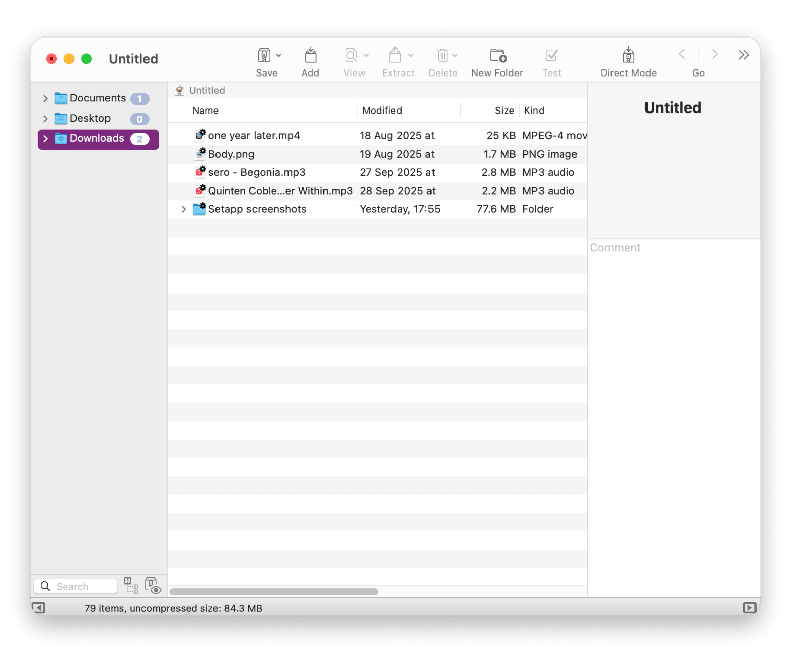 The Downloads tab of BetterZip, a compression tool that's available on Setapp 