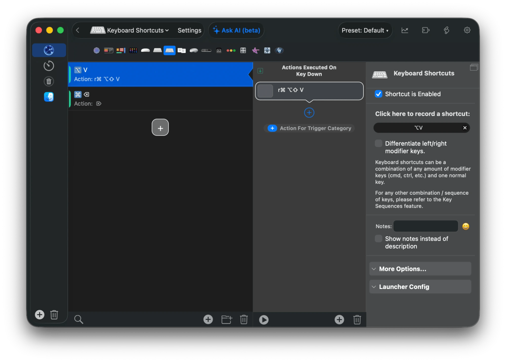 Creating a custom keyboard shortcut in BetterTouchTool, a Mac customization app from Setapp