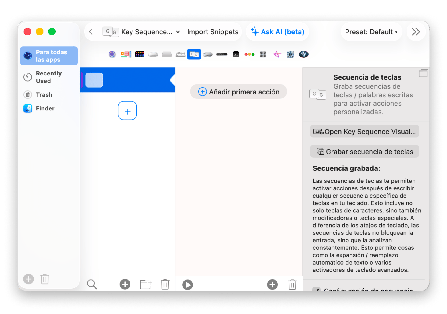 BetterTouchTool configurando gestos personalizados en el trackpad