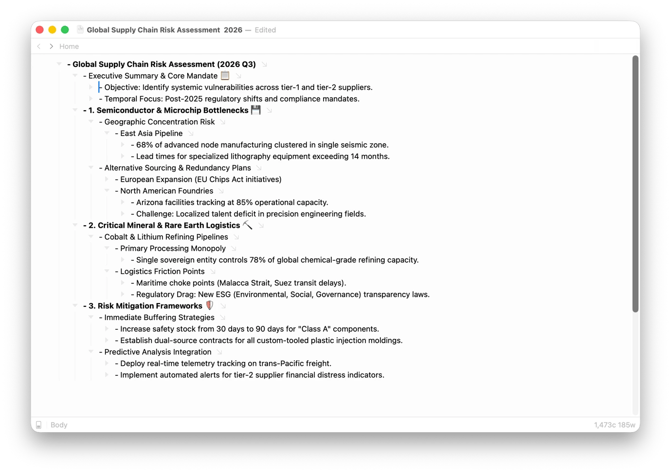 Creating a report outline on Bike, an outline tool available on Setapp