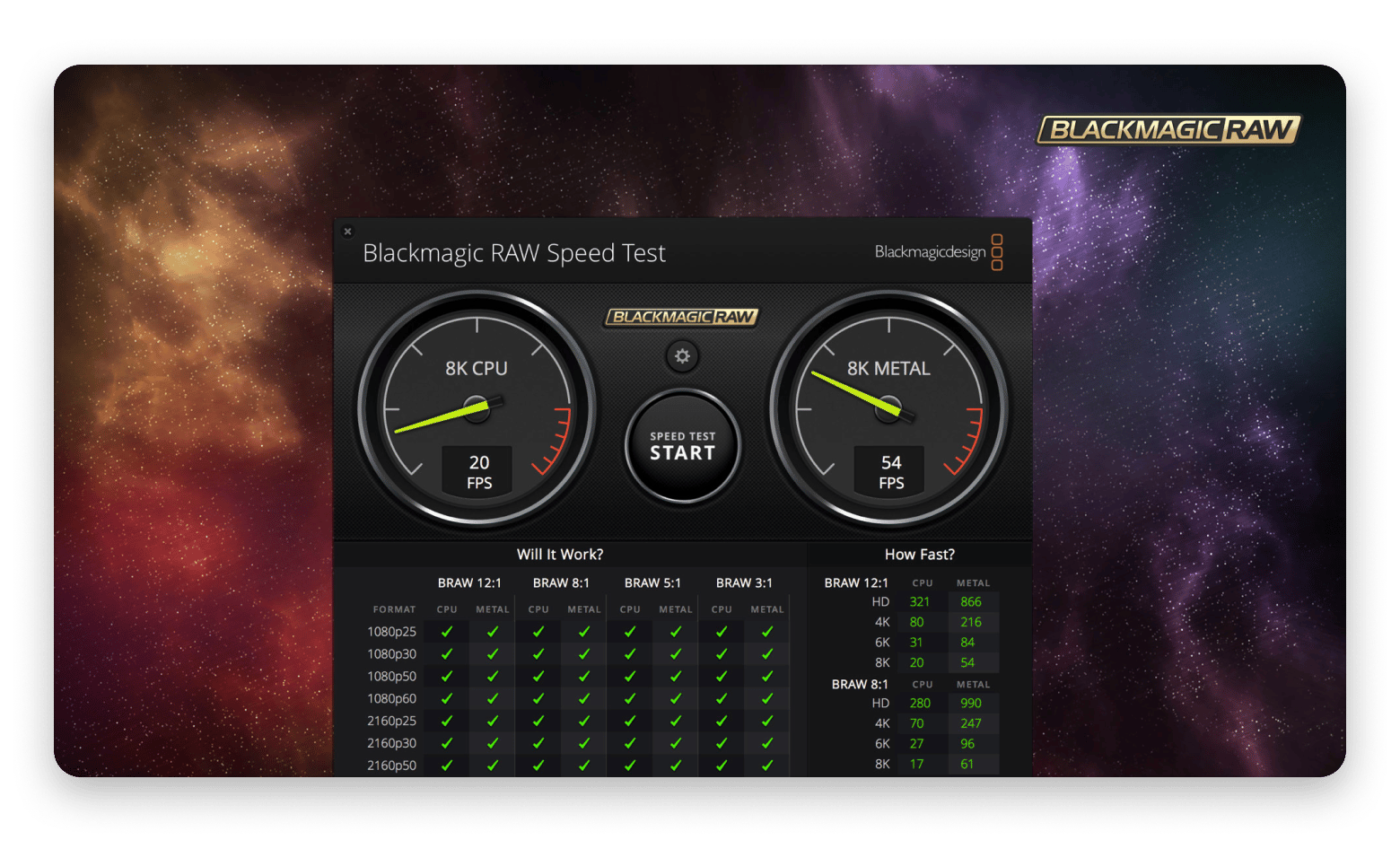 Blackmagic raw speed test results