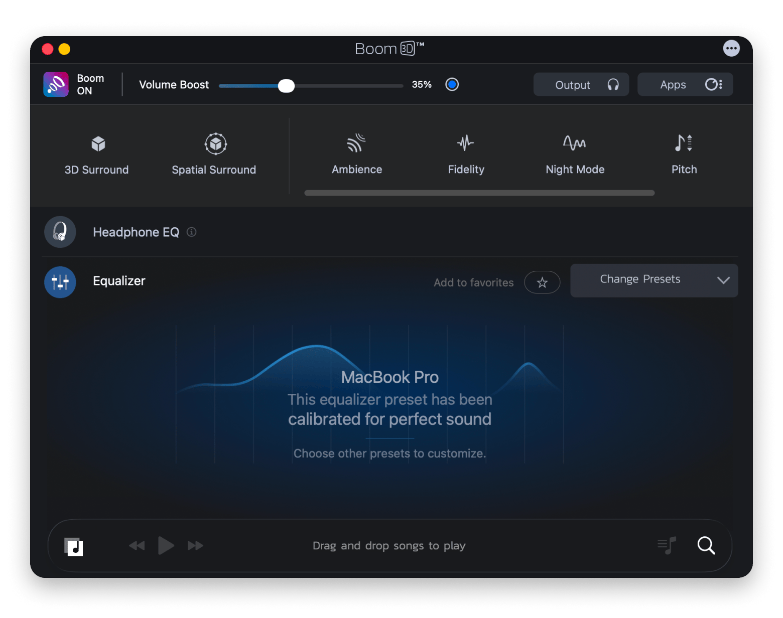 The equalizer in Boom 3D, an audio enhancer app available on Setapp
