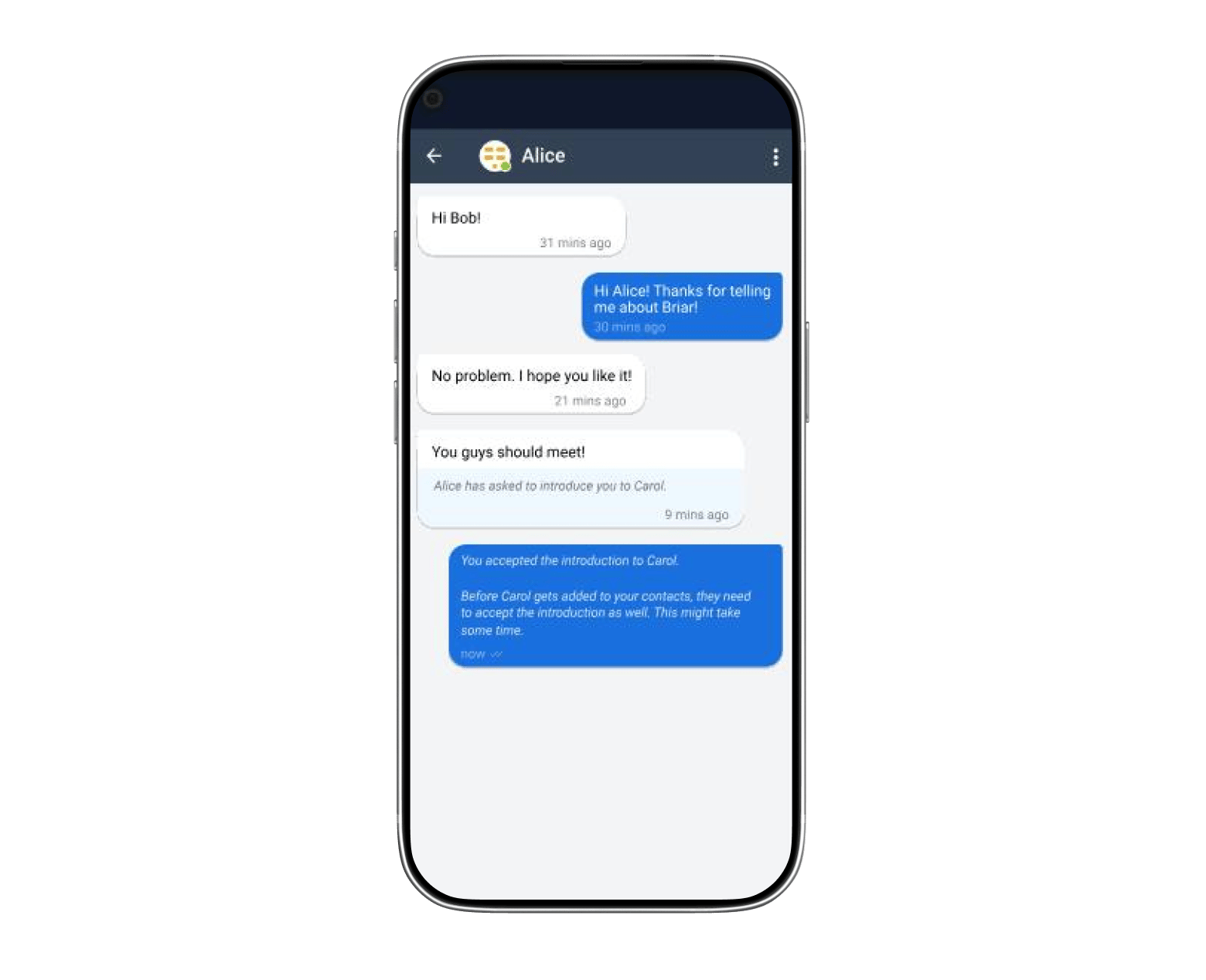 Chatting in Briar on mobile
