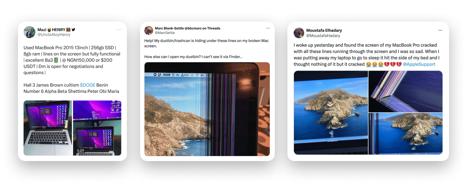 broken mac screens x posts