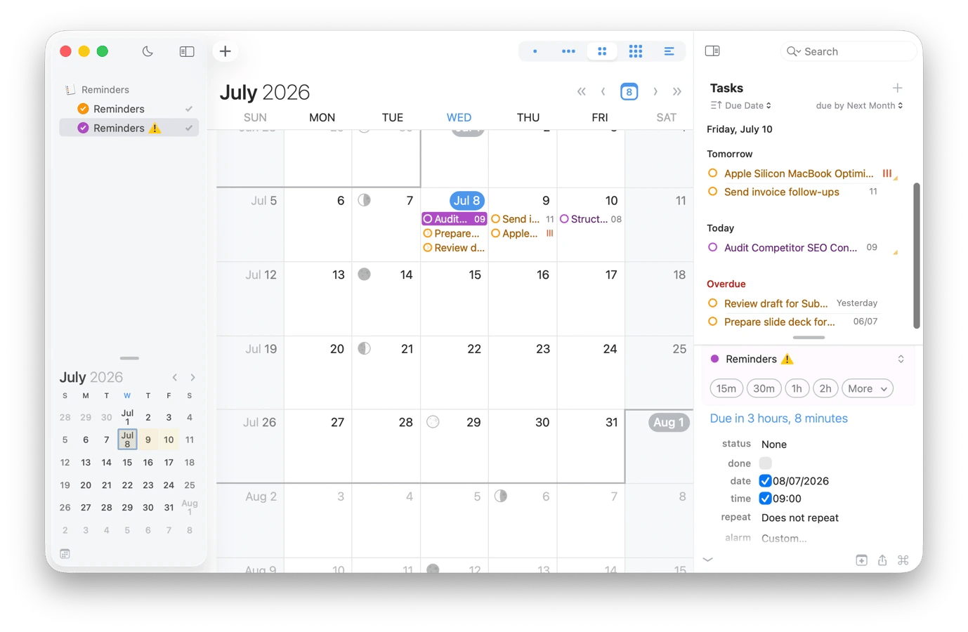 Planning events and deadlines on BusyCal, a planning tool available on Setapp