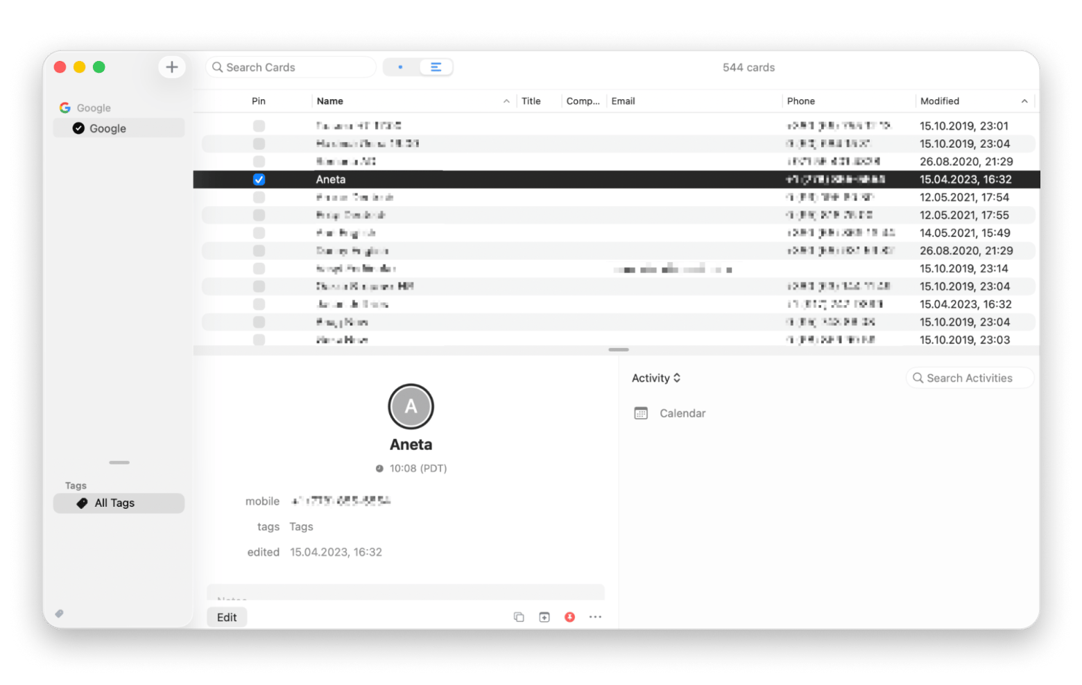 The contact card view in BusyContacts, a contact management app available on Setapp