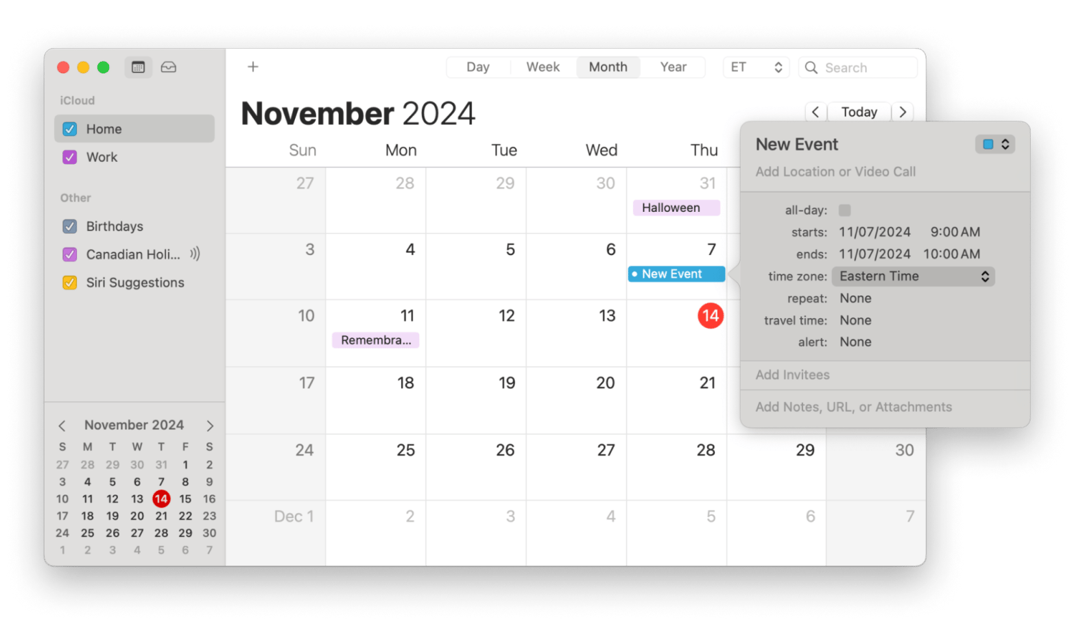 calendar new event time zone