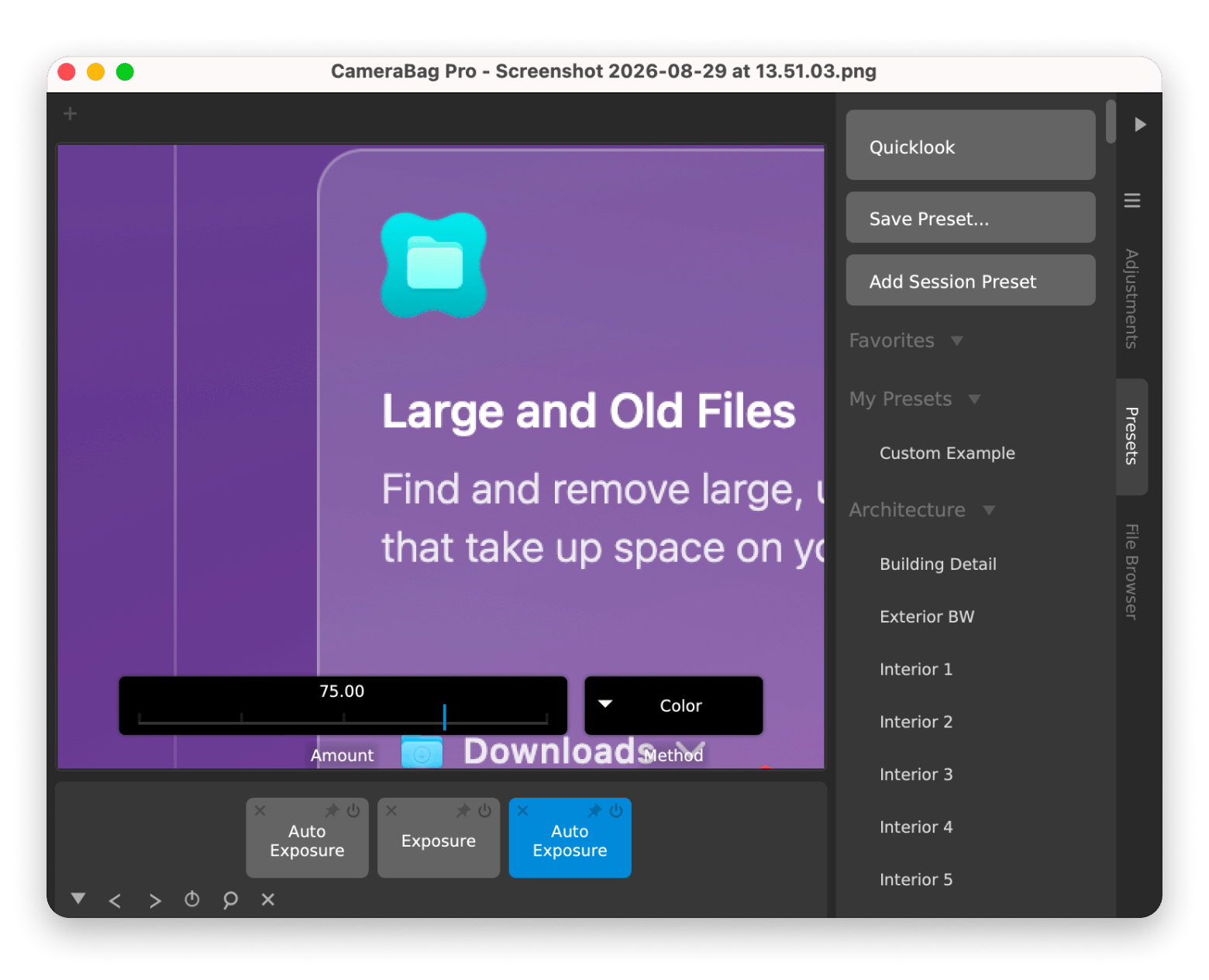 Retouching a photo with filters in CameraBag Pro, a photo editor available on Setapp